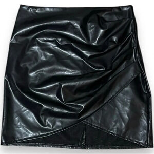 Dagega NWT Faux Leather Fitted A-Line High Waist Asymmetrical Black Miniskirt
